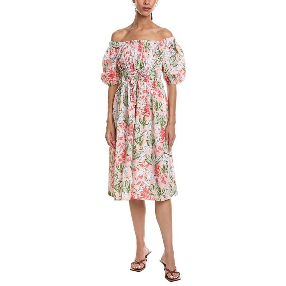 Abbey Womens  Puff Sleeve Midi Dress, Multi